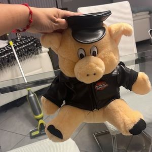 Vintage 1993 - 13" Harley Davidson Plushie Stuffed Pig Hog Animal black jacket